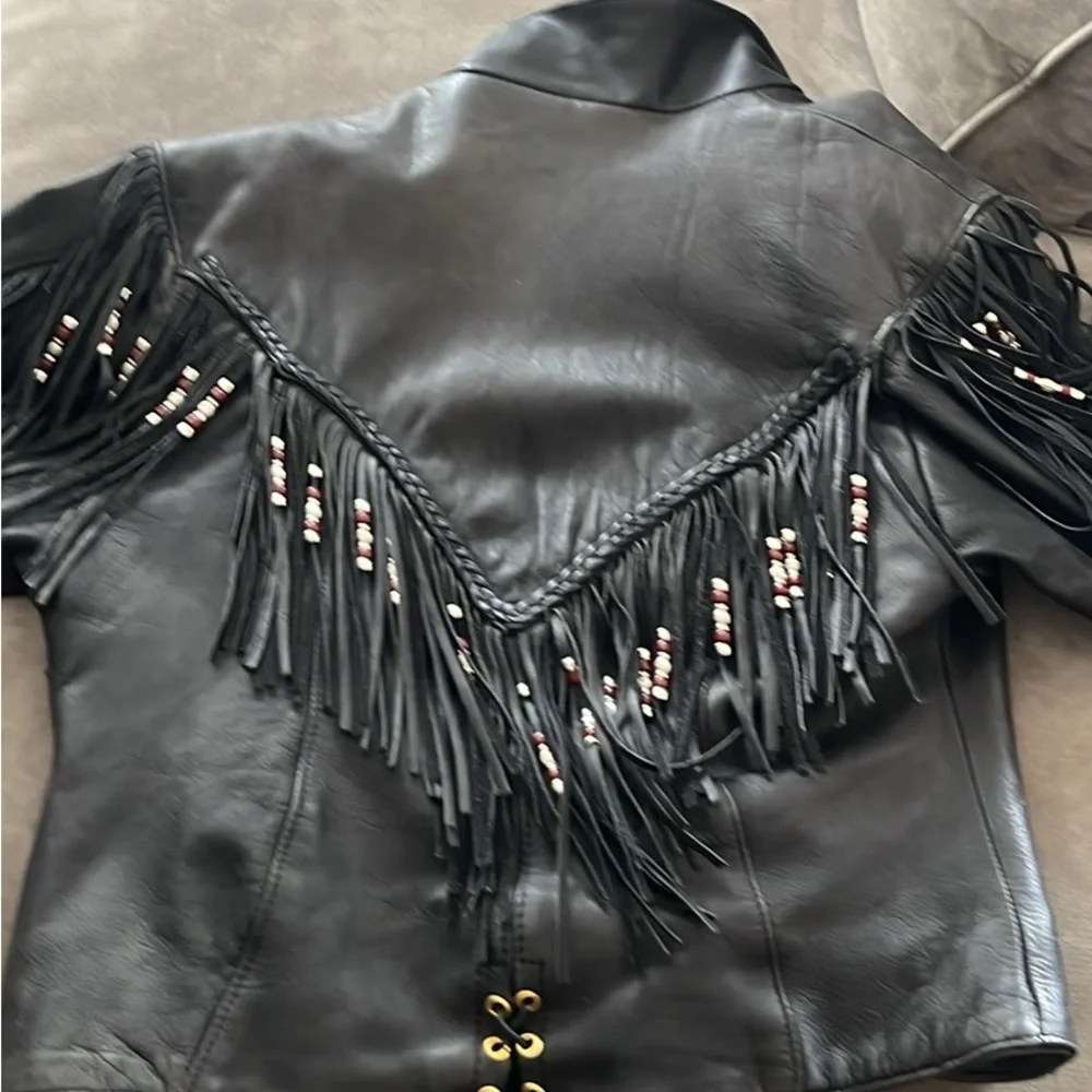 Black Fringe Leather Jacket - Picture 5 of 8
